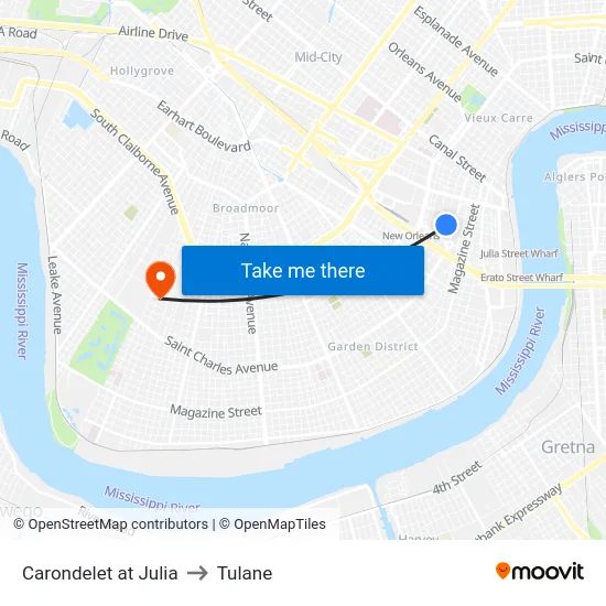 Carondelet at Julia to Tulane map