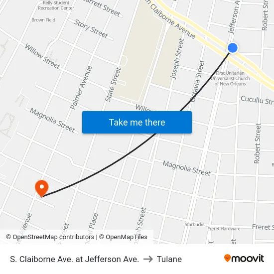 S. Claiborne Ave. at Jefferson Ave. to Tulane map