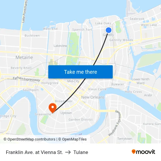 Franklin Ave. at Vienna St. to Tulane map