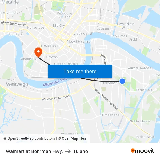 Walmart at Behrman Hwy. to Tulane map