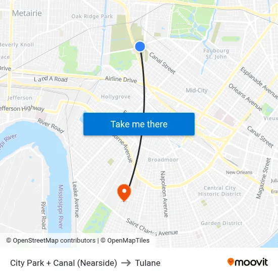 City Park + Canal (Nearside) to Tulane map