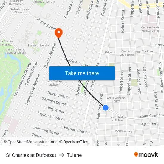 St Charles at Dufossat to Tulane map