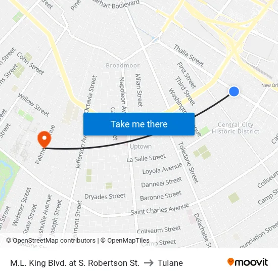 M.L. King Blvd. at S. Robertson St. to Tulane map