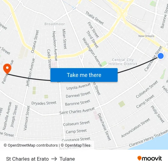 St Charles at Erato to Tulane map