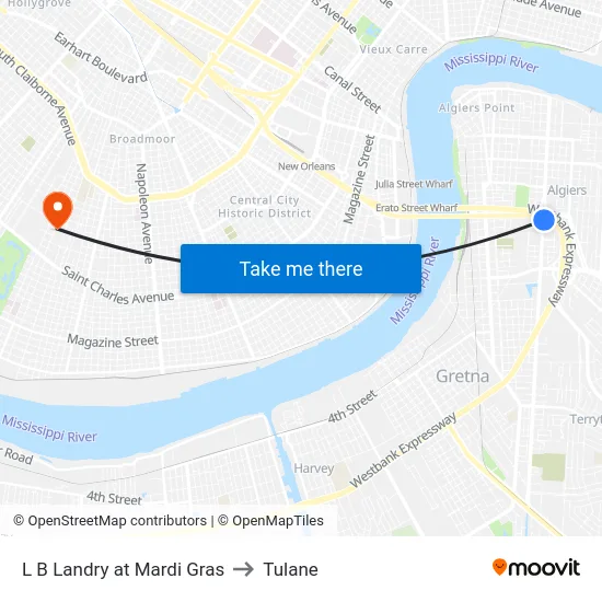 L B Landry at Mardi Gras to Tulane map