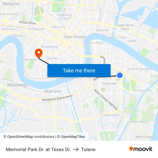 Memorial Park Dr. at Texas Dr. to Tulane map