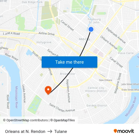 Orleans at N. Rendon to Tulane map