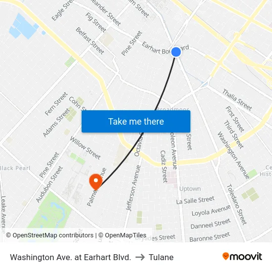 Washington Ave. at Earhart Blvd. to Tulane map