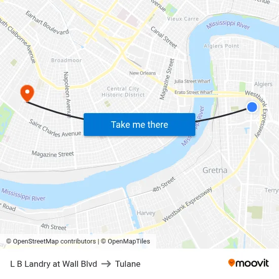 L B Landry at Wall Blvd to Tulane map