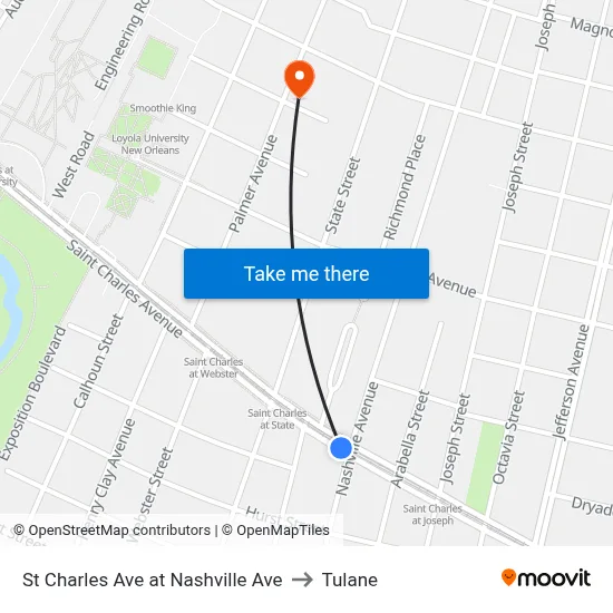 St Charles Ave at Nashville Ave to Tulane map