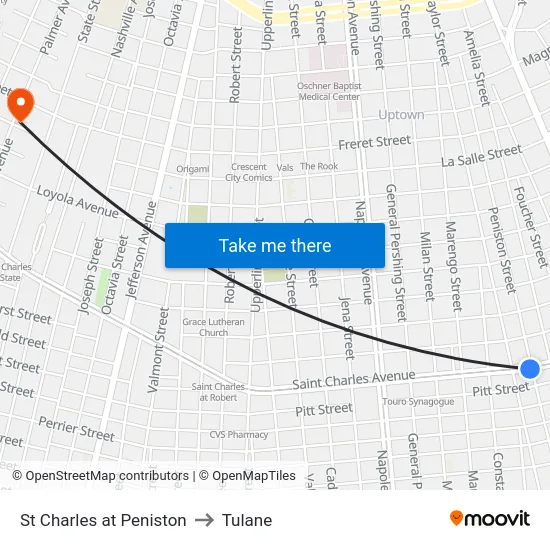 St Charles at Peniston to Tulane map