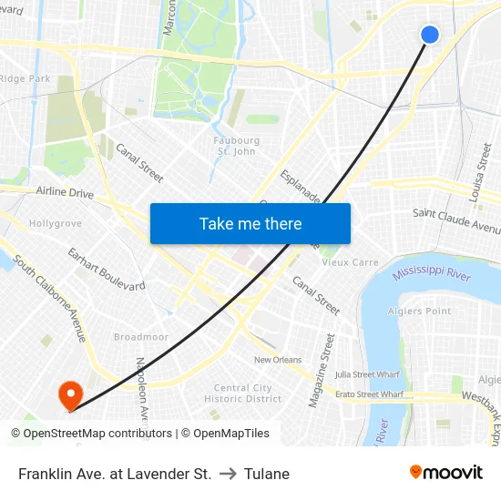 Franklin Ave. at Lavender St. to Tulane map
