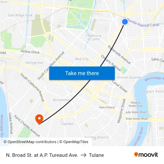 N. Broad St. at A.P. Tureaud Ave. to Tulane map