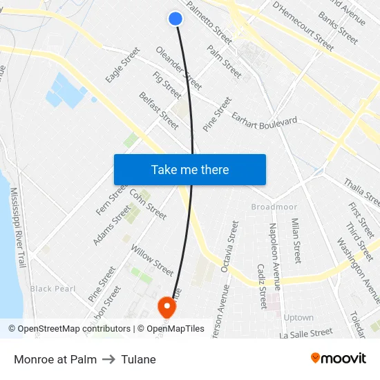 Monroe at Palm to Tulane map