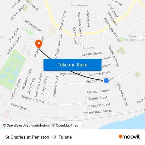 St Charles at Peniston to Tulane map