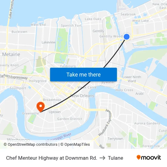 Chef Menteur Highway at Downman Rd. to Tulane map