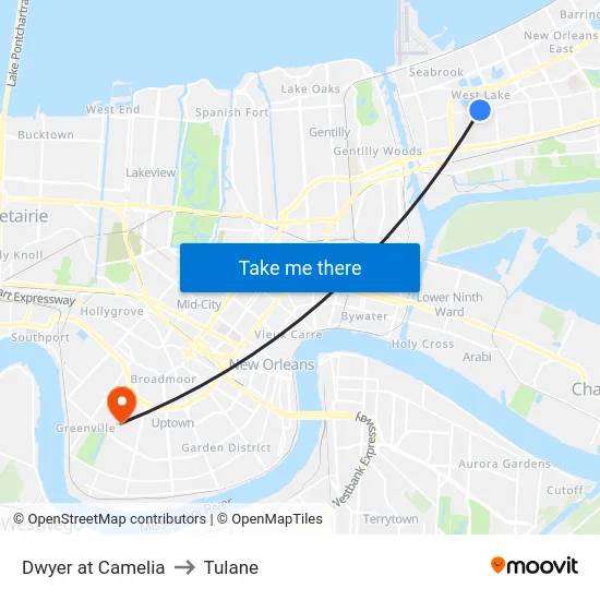 Dwyer at Camelia to Tulane map