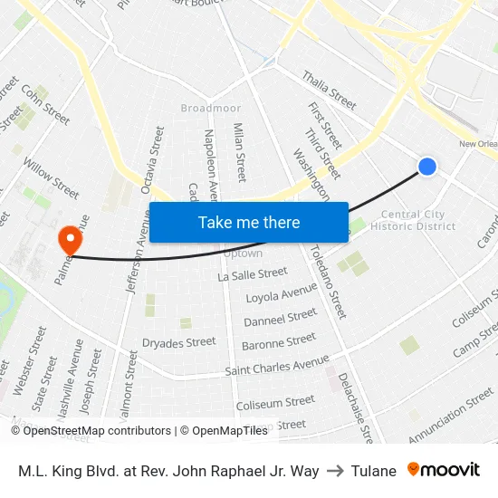 M.L. King Blvd. at Rev. John Raphael Jr. Way to Tulane map