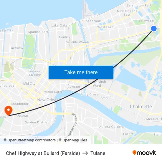 Chef Highway at Bullard (Farside) to Tulane map