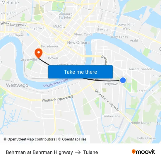 Behrman at Behrman Highway to Tulane map
