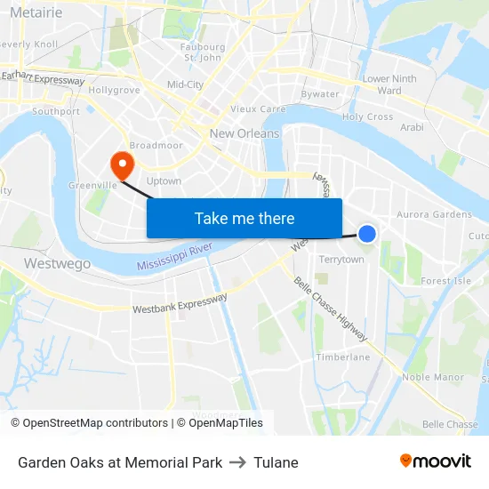 Garden Oaks at Memorial Park to Tulane map