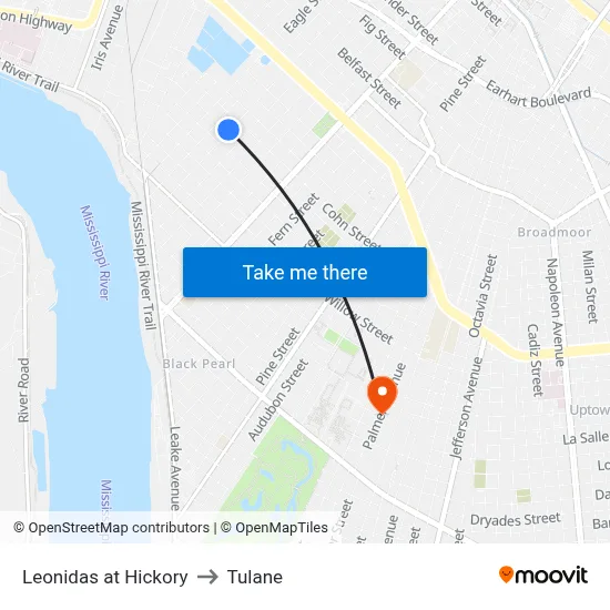Leonidas at Hickory to Tulane map