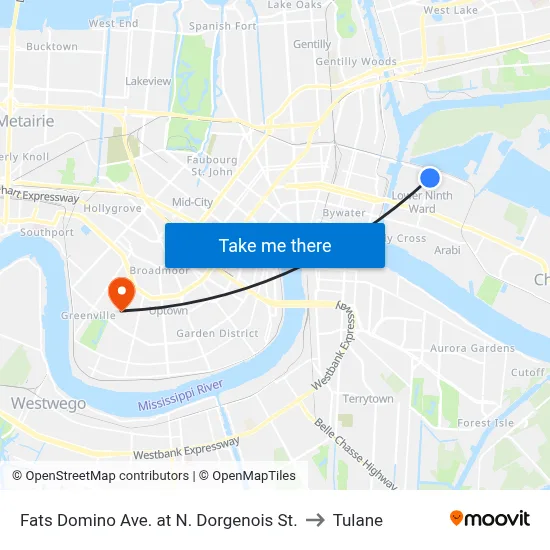 Fats Domino Ave. at N. Dorgenois St. to Tulane map