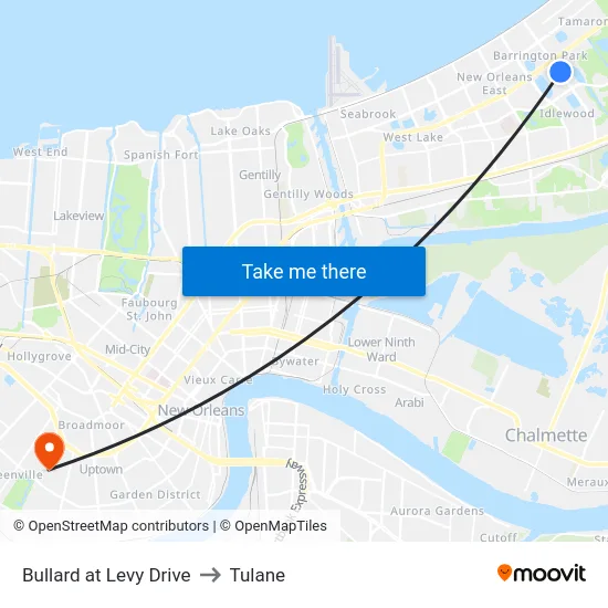 Bullard at Levy Drive to Tulane map