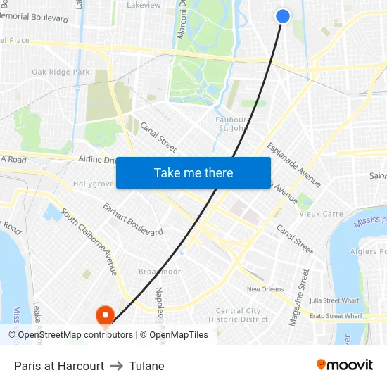 Paris at Harcourt to Tulane map