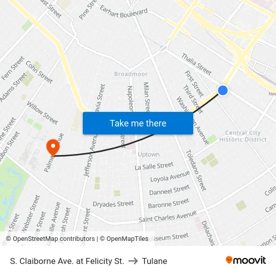 S. Claiborne Ave. at Felicity St. to Tulane map