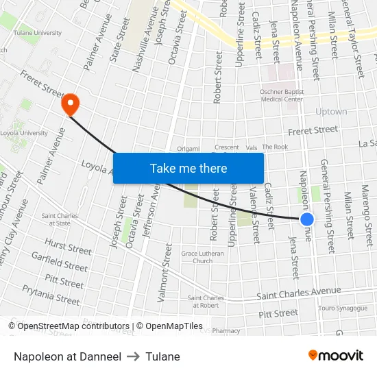 Napoleon at Danneel to Tulane map