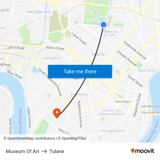 Museum Of Art to Tulane map