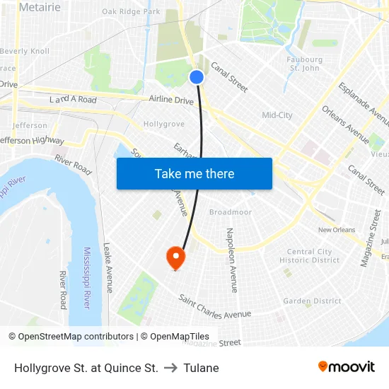 Hollygrove St. at Quince St. to Tulane map