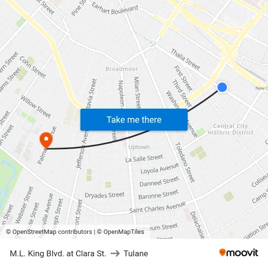 M.L. King Blvd. at Clara St. to Tulane map