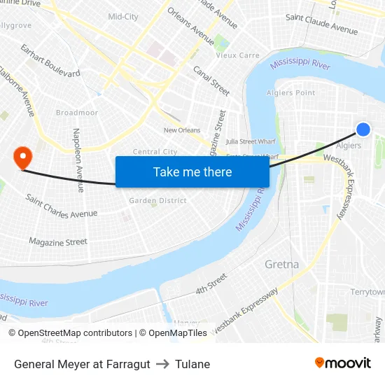 General Meyer at Farragut to Tulane map