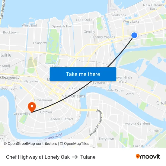Chef Highway at Lonely Oak to Tulane map