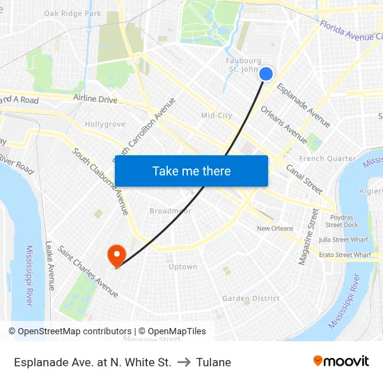 Esplanade Ave. at N. White St. to Tulane map