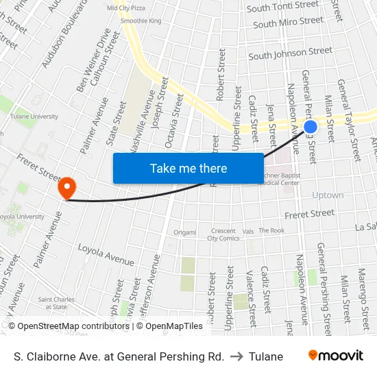 S. Claiborne Ave. at General Pershing Rd. to Tulane map