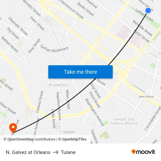 N. Galvez at Orleans to Tulane map