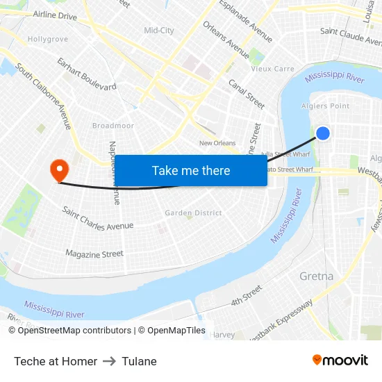 Teche at Homer to Tulane map