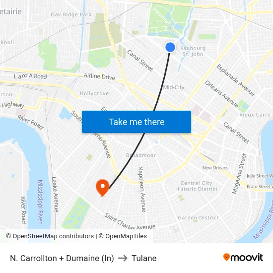 N. Carrollton + Dumaine (In) to Tulane map