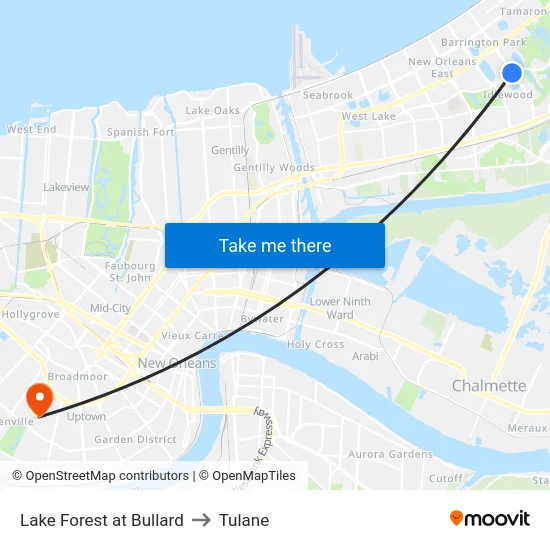 Lake Forest at Bullard to Tulane map