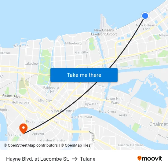 Hayne Blvd. at Lacombe St. to Tulane map
