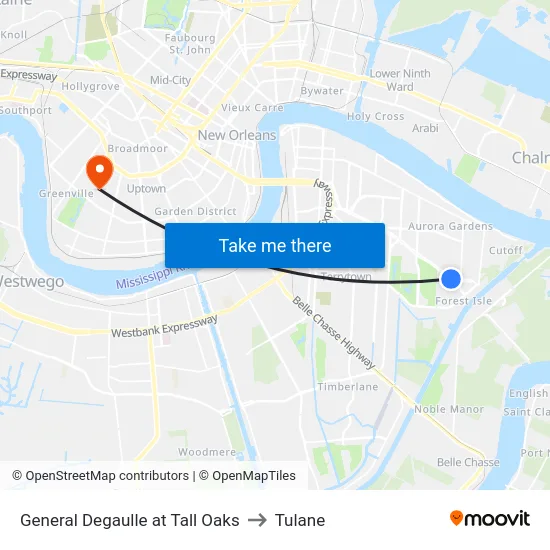 General Degaulle at Tall Oaks to Tulane map