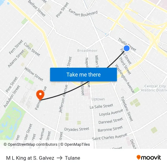 M L King at S. Galvez to Tulane map