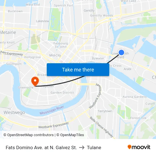 Fats Domino Ave. at N. Galvez St. to Tulane map