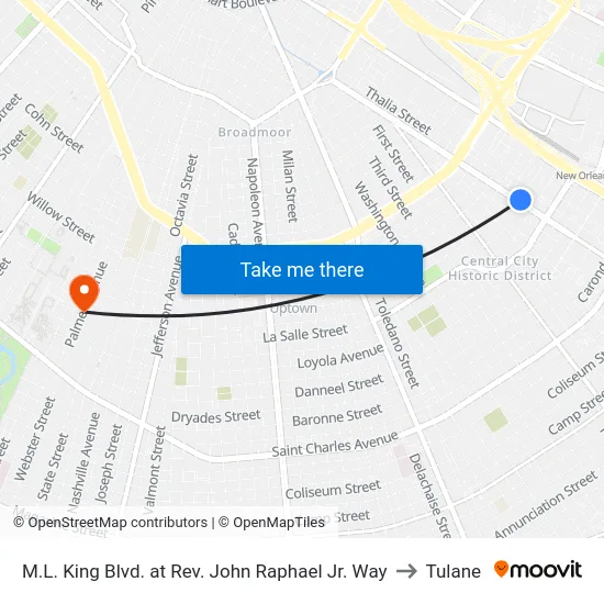 M.L. King Blvd. at Rev. John Raphael Jr. Way to Tulane map