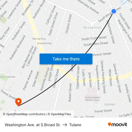 Washington Ave. at S.Broad St. to Tulane map