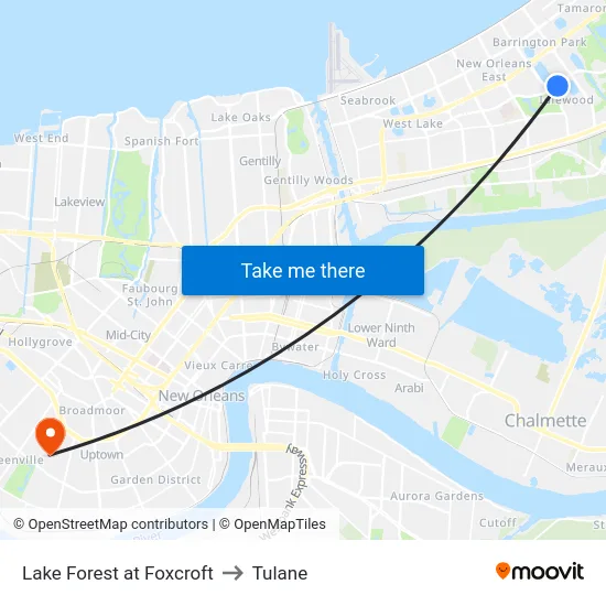 Lake Forest at Foxcroft to Tulane map