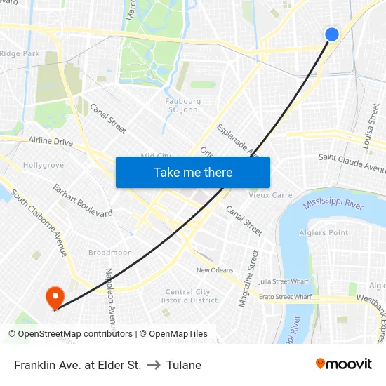 Franklin Ave. at Elder St. to Tulane map